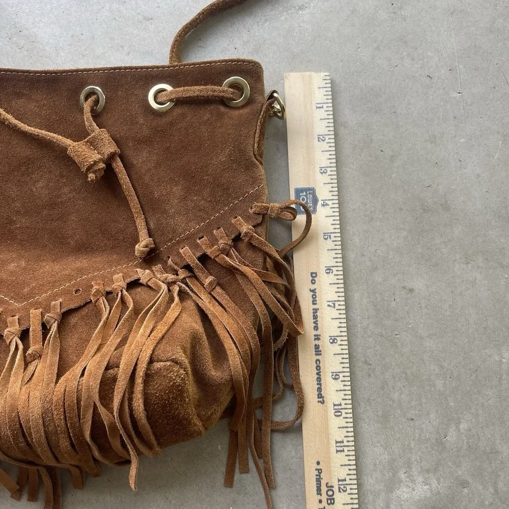 Womens Brown‎ Fringe Hobo Shoulder Bag Zip Closure Boho Western Made In Italy